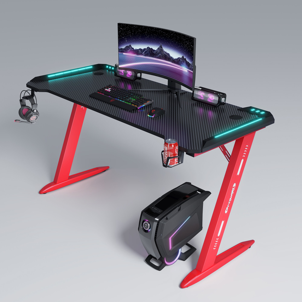 Γραφείο Gaming D2112 – RGB Φωτισμός & Carbon Fiber Επιφάνεια Κόκκινο 120×60×74 cm