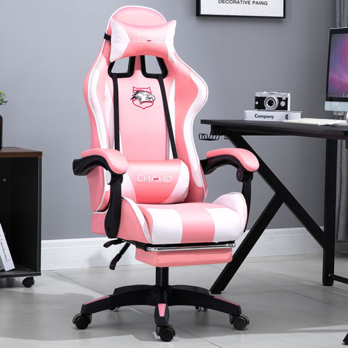 Καρέκλα γραφείου Gaming Δερματίνης με ανάκληση και υποπόδιο Ροζ-Λευκό GMC-PINK