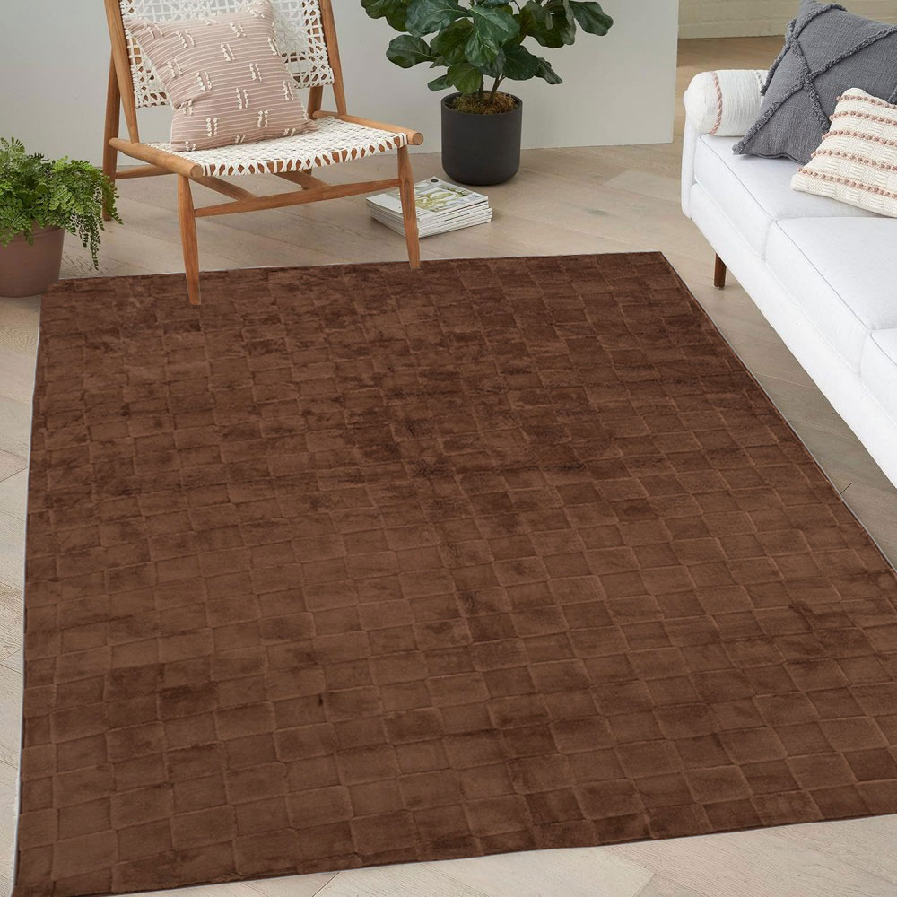 Γούνινο Χαλί Ανάγλυφο "COZY' Μονόχρωμο Καφέ 200x250cm MSC-002-BR-200