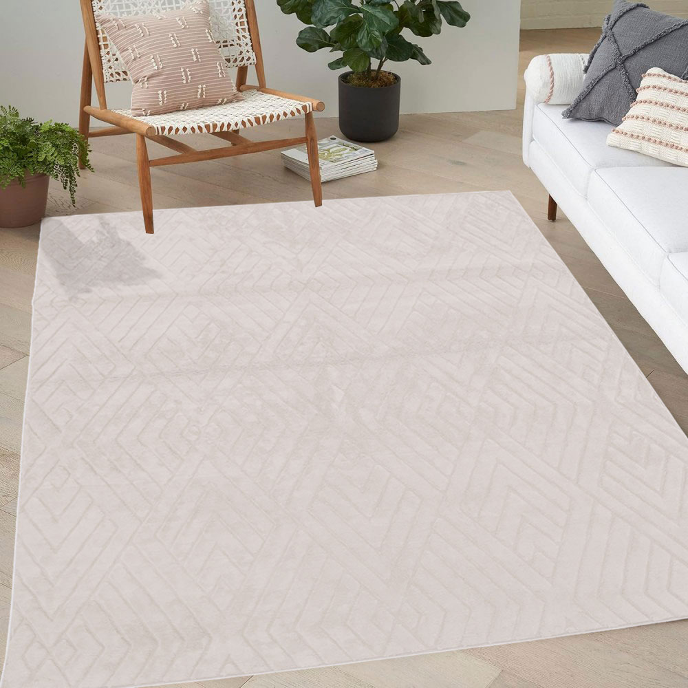 Γούνινο Χαλί Ανάγλυφο "COZY' Μονόχρωμο Λευκό 200x250cm MSC-003-WH-200