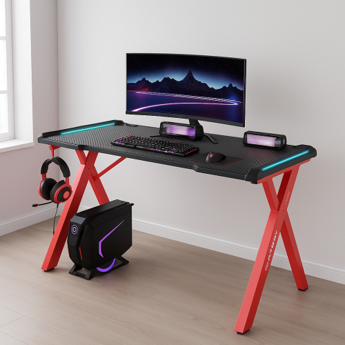 Γραφείο Gaming D2107 – RGB Φωτισμός & Carbon Fiber Design- Κόκκινο 140 × 60 × 74 cm D2107