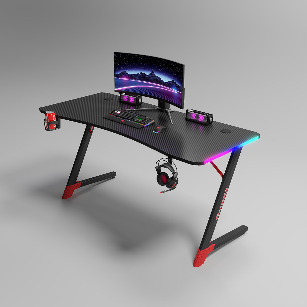 Γραφείο Gaming με φωτισμό RGB, υφή ανθρακονήματος και μεταλλικό σκελετό Μαύρο 140x60x74cm D2209-BLACK