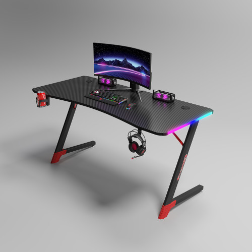 Γραφείο Gaming με φωτισμό RGB, υφή ανθρακονήματος και μεταλλικό σκελετό Μαύρο 140x60x74cm D2209-BLACK