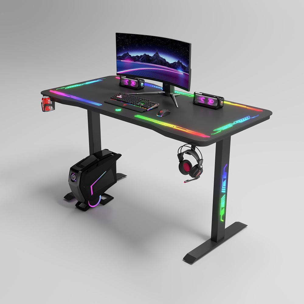 Γραφείο Gaming με φωτισμό RGB, γυάλινη επιφάνεια, μεταλλικό σκελετό Μαύρο 120x60x74cm P206