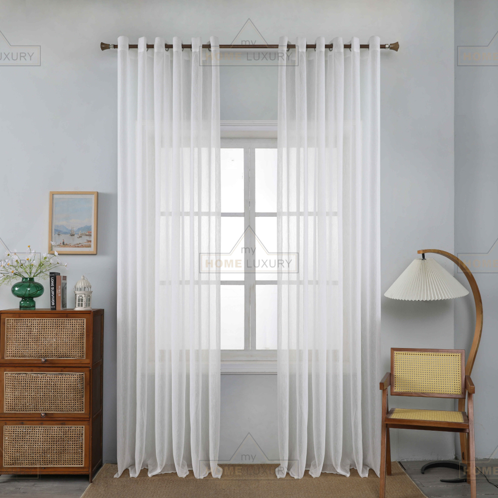Line - Κουρτίνα Ημιδιάφανη Λευκή Με Κρίκο Υ295ΧΦ270cm A6037-12