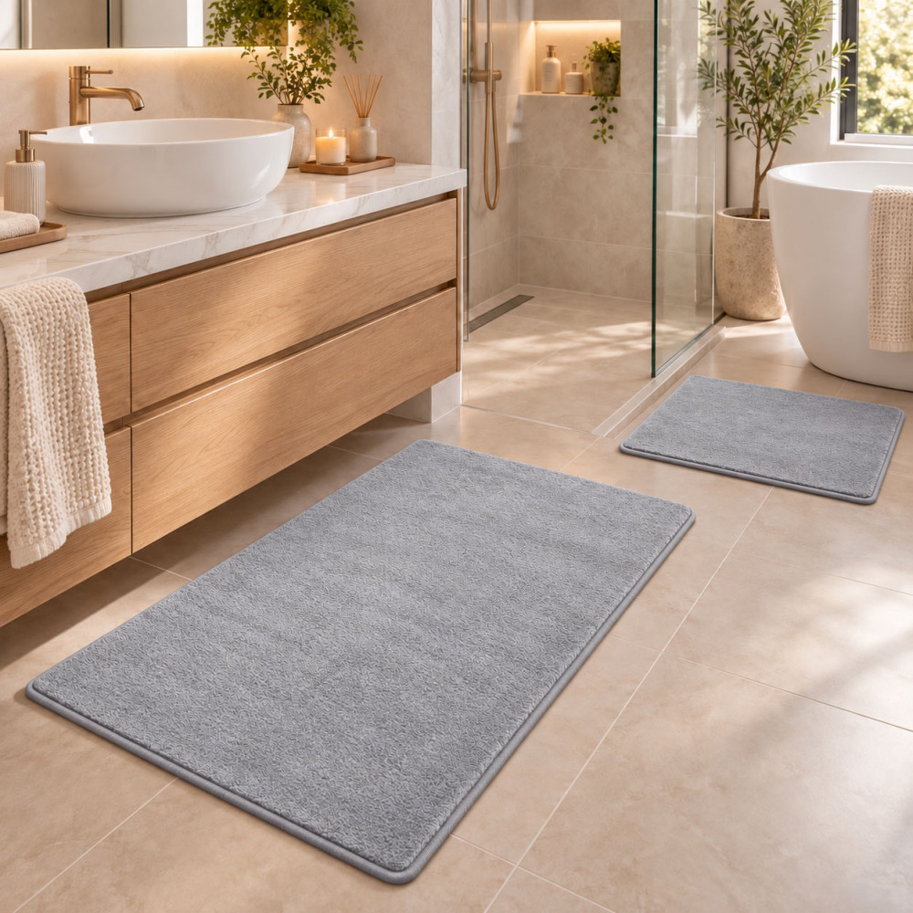 Σετ 2τμχ πατάκια Shaggy Soft Touch Μονόχρωμα Ασημί Γκρι (50x80cm & 50x40cm) J03-SILVERGRAY-PAT