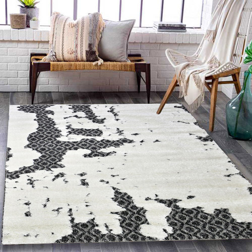 Χαλιά Ανάγλυφα Castello Ανθρακί-Λευκό 240x300 E2483-AW-240