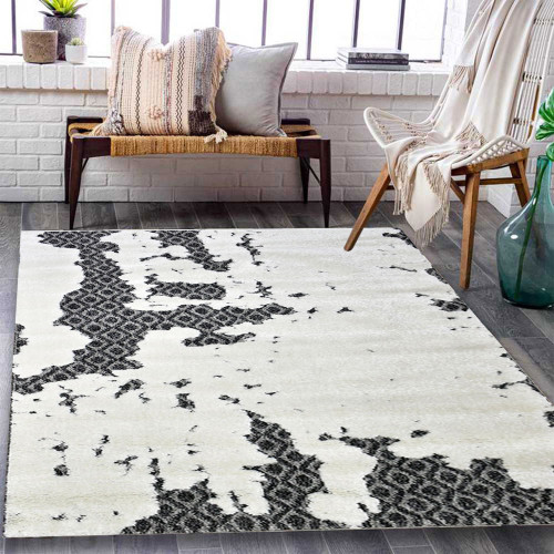 Χαλιά Ανάγλυφα Castello Ανθρακί-Λευκό E2483-AW - 160x210cm