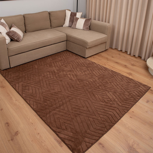 Γούνινο Χαλί Ανάγλυφο "COZY' Μονόχρωμο Καφέ 160x210cm MSC-003-BR-160