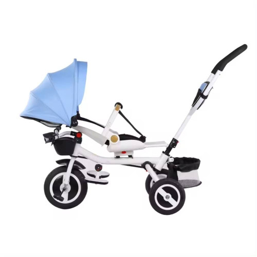 Παιδικό Τρίκυκλο Ποδήλατο Αναδιπλούμενο Μπλε Με Σκιάστρο Ρυθμιζόμενη θέση 360 μοιρών, Ανάκλιση 100-170 μοιρών και Χειρολαβή Γονέα 1-4 Ετών WQL-067-16BLU