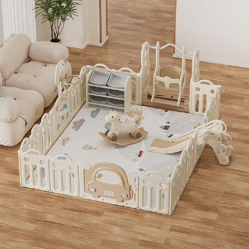200x250cm Σετ Παιδότοπου Πλαστικό Car με Φράχτη με κούνια, τσουλήθρα, Μπασκέτα, κουνιστό αλογάκι, πίνακα, χαλάκι και ράφια παιχνιδιών Εκρού QD100-C 200x250cm Σετ Παιδότοπου Πλαστικό Car με Φράχτη με κούνια, τσουλήθρα, Μπασκέτα, κουνιστό αλογάκι, πίνακα, χαλάκι και ράφια παιχνιδιών Εκρού QD100-C
